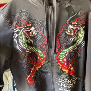 Ed Hardy Gray Jacket with Vibrant Dragon Design
